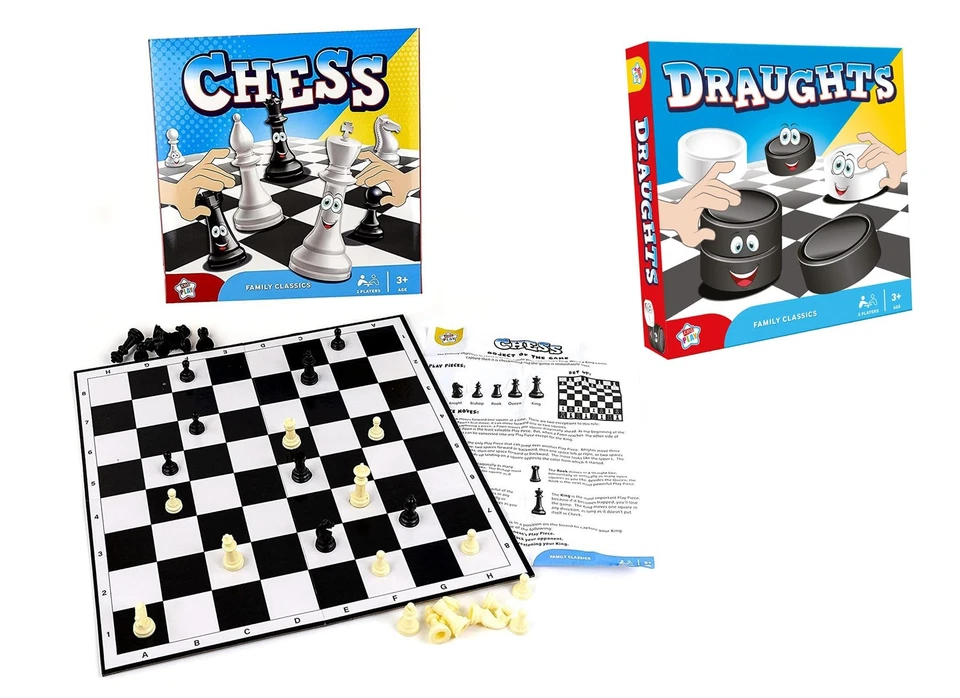 Draughts Chess Kids Play Family Classics Board Games 2 Players Set Learn 3+ - Image 1 of 1