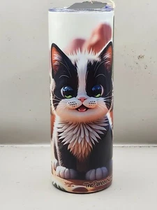 Cute Tuxedo Kitten Cat Cactus Adorable 20 oz Stainless Steel Tumbler #20024 - Picture 1 of 4