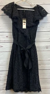BCBG Maxazria Black Cotton Woven Cocktail Dress Size XS NEW NWT Lacey Overlay - Picture 1 of 7
