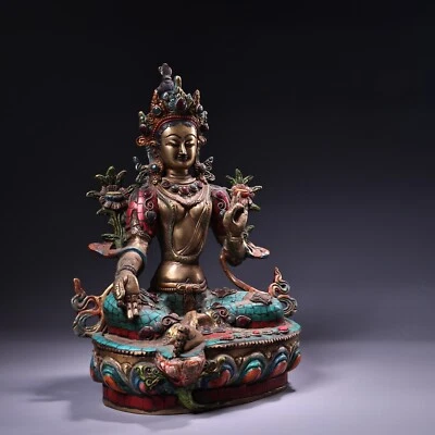 13,6 «Старый Китай старинный Тибет чистой меди инкрустация драгоценных камней картины Будда  - Изображение 1 из 4