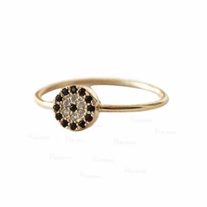 14K Gold 0.18 Ct. White And Black Lab-Created Diamond Minimal Disc Ring-For Gift - Picture 1 of 1
