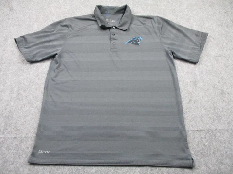 Nike Carolina Panthers Polo Shirt Mens Large Gray NFL Football Tee Dri Fit Cover