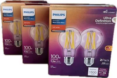 Philips A19 LED Light Bulbs 100W Equivalent  Dimmable, 1500 Lumens, 11.5W 4 pack - Image 1 of 4