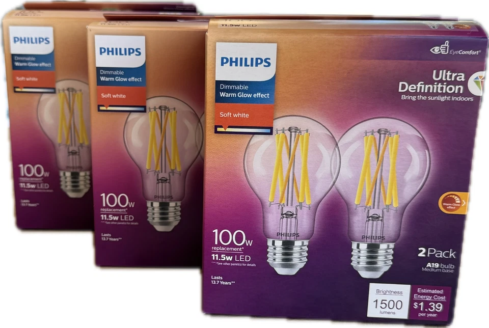 Philips A19 LED Light Bulbs 100W Equivalent  Dimmable, 1500 Lumens, 11.5W 4 pack - Image 1 of 4