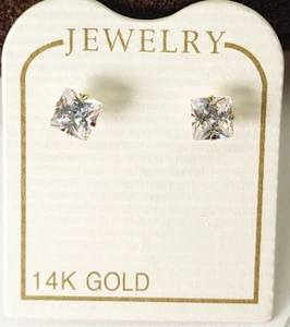New square Cubic Zirconia 14K Gold Earrings womens mens unisex - Picture 1 of 5