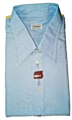 Camicia Uomo Celeste Elegante Tg 45 XXXL Lavorata Made Italy Nuova Vintage Punte - Immagine 1 di 4