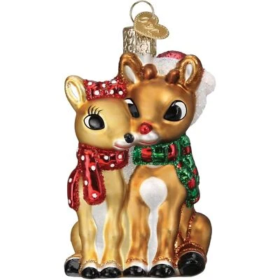 Adorno de vidrio navideño del Viejo Mundo, Rodolfo y Clarice (con caja de regalo OWC) Foto 1 de 4
