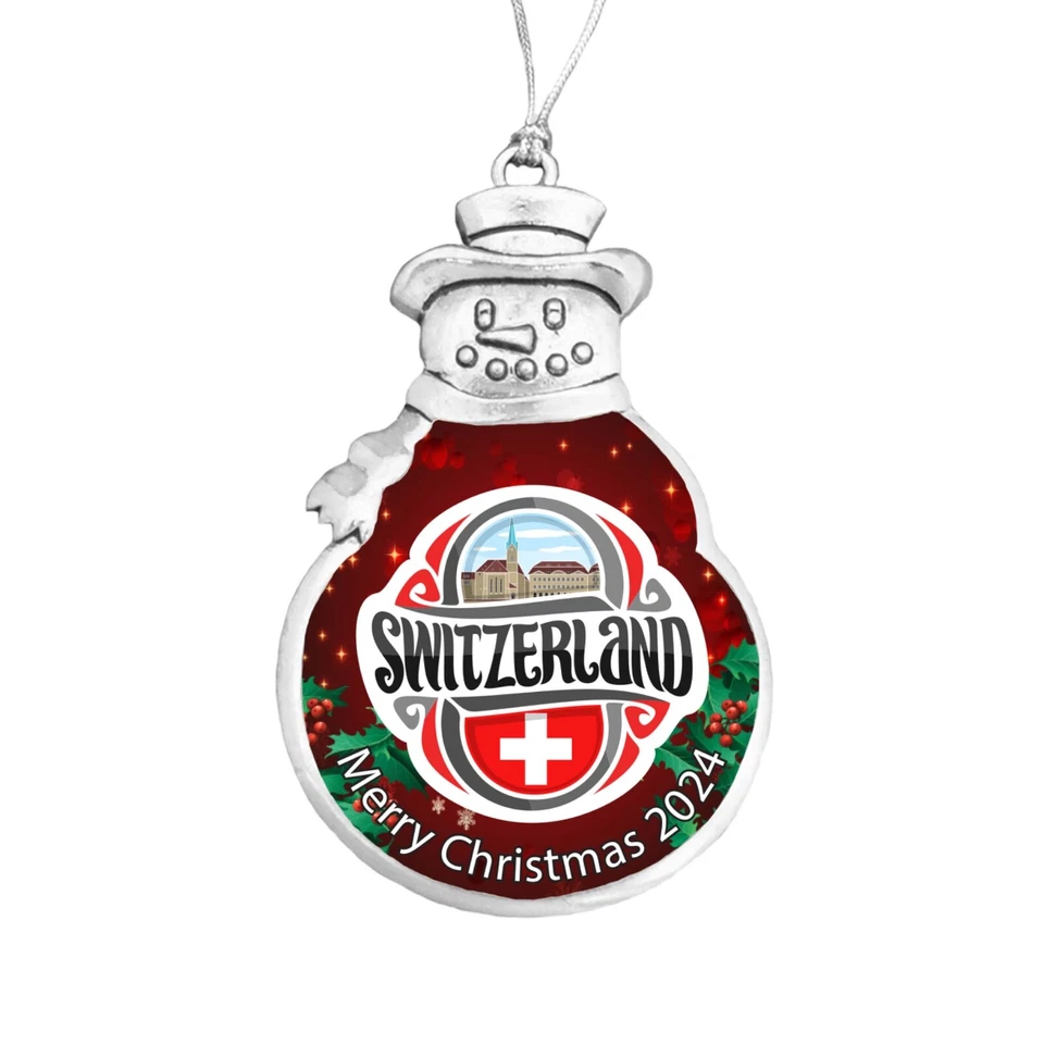Suiza Viaje de Vacaciones 2024 Rojo Plata Metal Muñeco de Nieve Adorno de Navidad Regalo Foto 1 de 1