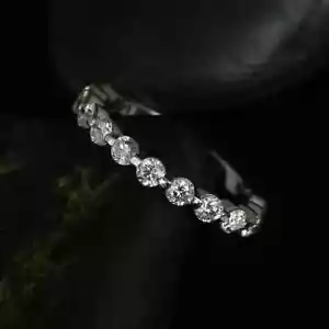 High Quality 14k White Gold Women Day Gift Natural Diamond Certified Dainty Band - Picture 1 of 17