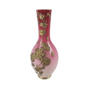 Victorian Peachblow Glass Vase: Pink Enameled 10.5" Gold Gilt by Thomas Webb - Picture 1 of 9