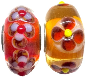 (Set of 2) Trollbeads Serling Silver Glass Bead UNIQUE -Gorgeous - Picture 1 of 11