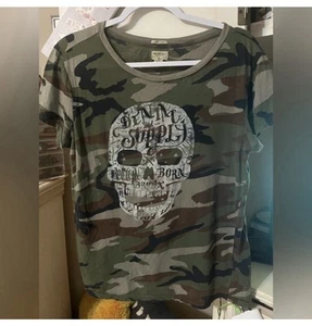 Ralph Lauren T Shirt Medium Denim and Supply Cammo Scull Graphic Jersey - Picture 1 of 3