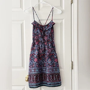 American Eagle Boho Colorful Paisley Floral Ruffle Dress with Ties and Pockets - Picture 1 of 14