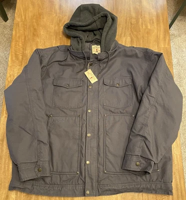 Red Head Gray Canvas Work Jacket Mens 3XL Hooded Full Zip & Snaps Fleece Lined - Image 1 of 4