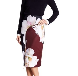 Ted Baker London Thalasa Gardenia Zip Pencil Skirt Women Sz 2/US 6 Floral Career - Picture 1 of 12