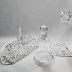 VTG CRYSTAL RECTANGULAR BUTTER DISH SPIRE DESIGN HANDLE 8” & More - Picture 1 of 4