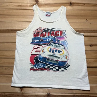 Vintage 90s Rusty Wallace Miller Lite NASCAR Ford Racing Tank Top USA Made - XL - Image 1 of 4