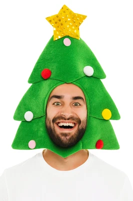 Full Face Christmas Tree Hat Fancy Dress Novelty Festive Xmas Office Party