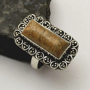 Picture Jasper Gemstone Ethnic Handmade Ring Jewelry Gift US Size-9 AR 63311 - Imagen 1 de 1