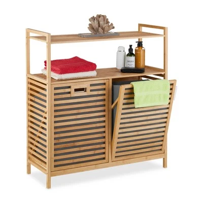 Wäschekorb Ablage Badregal mit Wäschesammler Wäschesortierer Wäschekorbregal - Bild 1 von 4