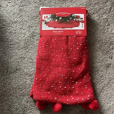 48” Acrylic Red w/ dot pattern Tree Skirt with Red Pompoms Target Wondershop NWT - Image 1 of 4
