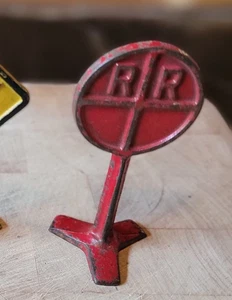 Antique Arcade Cast Iron Road Sign Vintage Toy 3.75" "RR Crossing" Sign - Picture 1 of 2