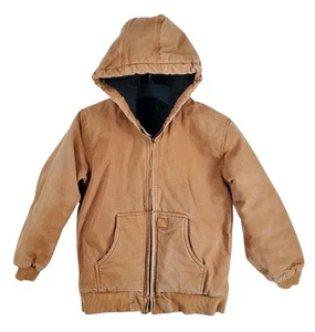 Vtg Carhartt Duck Canvas Jacket Youth L 14-16 Quilted Insulated Hooded Outdoor - Picture 1 of 11