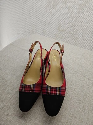 J. CREW Women's Stewart Tartan Plaid  Low BlockHeel Slingbacks Shoe 8M  New NWOB - Image 1 of 4