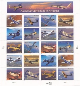 Hoja de 20 estampillas de Estados Unidos 2005 Aviation Advances #3916-25 - Imagen 1 de 1