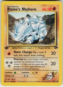Pokemon TCG Blaine's Rhyhorn 065/132 Gym Challenge Common card 1st Edition LP - Picture 1 of 2