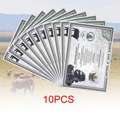 10pcs Zimbabwe One Hundred Trillion Banknotes UV Silver Plastic Certificates - Image 1 of 4