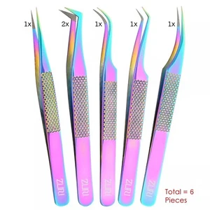 Eyelash Extension Tweezers Set - Fiber Precision Tip - Eyelash Volume - 6 Pcs - Picture 1 of 52