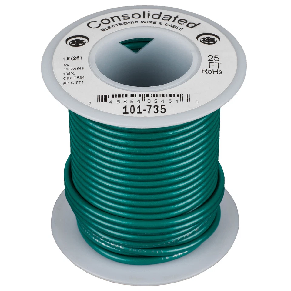 Cable de conexión trenzado consolidado 16 AWG 25 pies verde UL Ra Foto 1 de 1
