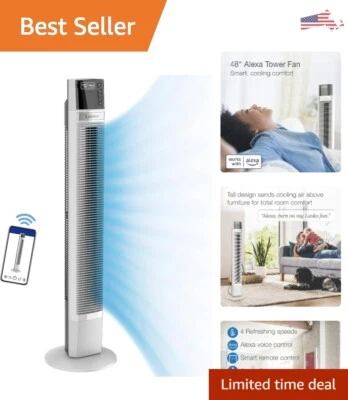 Smart Slim Tower Fan - 4 Quiet Speeds, Sleep Mode, Timer - 48" White T48401 - Image 1 of 4