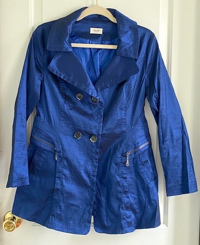 AUTENTICO CELINE Trench Cappotto Blu Metallizzato