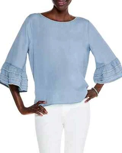 Nic+Zoe Women's Blue Tangier Denim Boat Neck 3/4 Sleeve Top Small NWT $138. - Picture 1 of 6