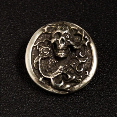 2 pcs 35mm Rose Skull Concho Screw Back White Copper - Image 1 of 4