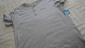 NEW Columbia Shirt Men' Large Light Gray Thistletown Hills Short Sleeve Henley - Picture 1 of 6