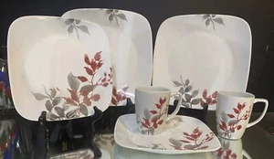 Corelle...Kyoto Leaves...6 pcs...(2) Dinner Plates...(2) Salad Plates...(2) Mugs - Picture 1 of 12