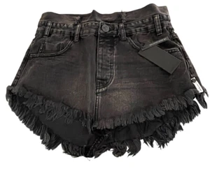 One Teaspoon 25 Black Cut-out Waist Button Fly Frayed Hem Denim Mini Skirt - New - Picture 1 of 6