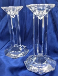 Two (2) Lenox Crystal Candle Holders Double Column-Octagon Base, Pillar & Top 6" - Picture 1 of 8