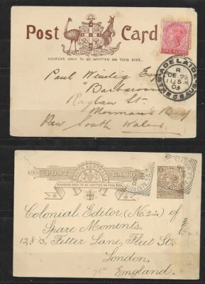 Australia del Sur dos POSTALES 1903 Círculo Cuadrado a INGLATERRA y SUR... MUY BUEN ESTADO Foto 1 de 2