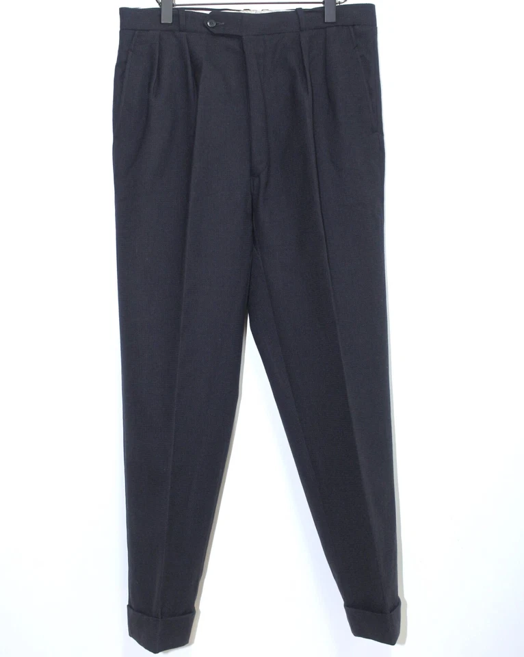 Pantalones de traje plisados de lana azul/marrón franceses Rockabilly años 50 W35 Foto 1 de 4