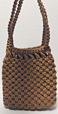 Cartera/bolso de mano vintage pequeño de ganchillo marrón Foto 1 de 4