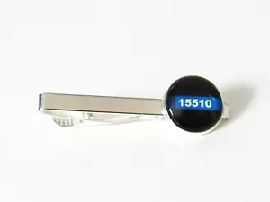 Clip de corbata delgada línea azul con número de insignia personalizado, clip de corbata de joyería policial - Imagen 1 de 2