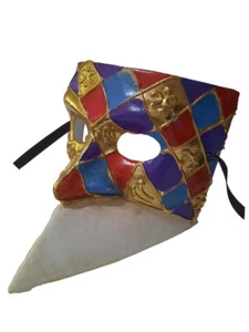 Royal Harlequin Bauta Red Purple Blue Gold Venetian Mens Masquerade Mask - Picture 1 of 4