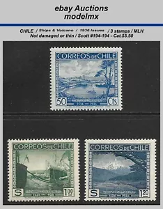 Chile - 1936 - Small Lot Of 3 Stamps, Ships & Volcano, MLH - Cat.$5.50 - Picture 1 of 2