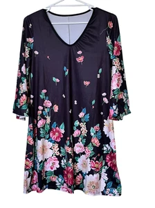 Floral Print Midi Dress for Women - Polyester A-Line Dress with V Neck - Picture 1 of 6
