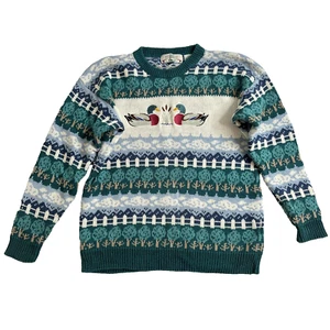 Maglione Orvis vintage donna L verde ricamato anatre girocollo maglia alberi caccia - Foto 1 di 15