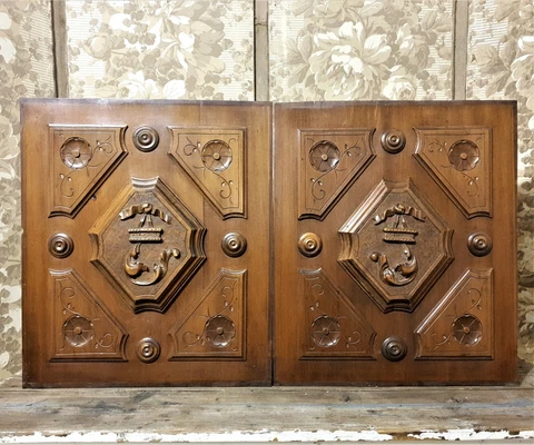 2 Flower rosette diamond carving panel 22" Antique french architectural salvage Cover